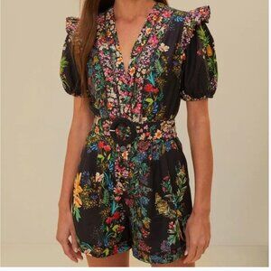 Farm Rio black floral romper, new without tags, size S